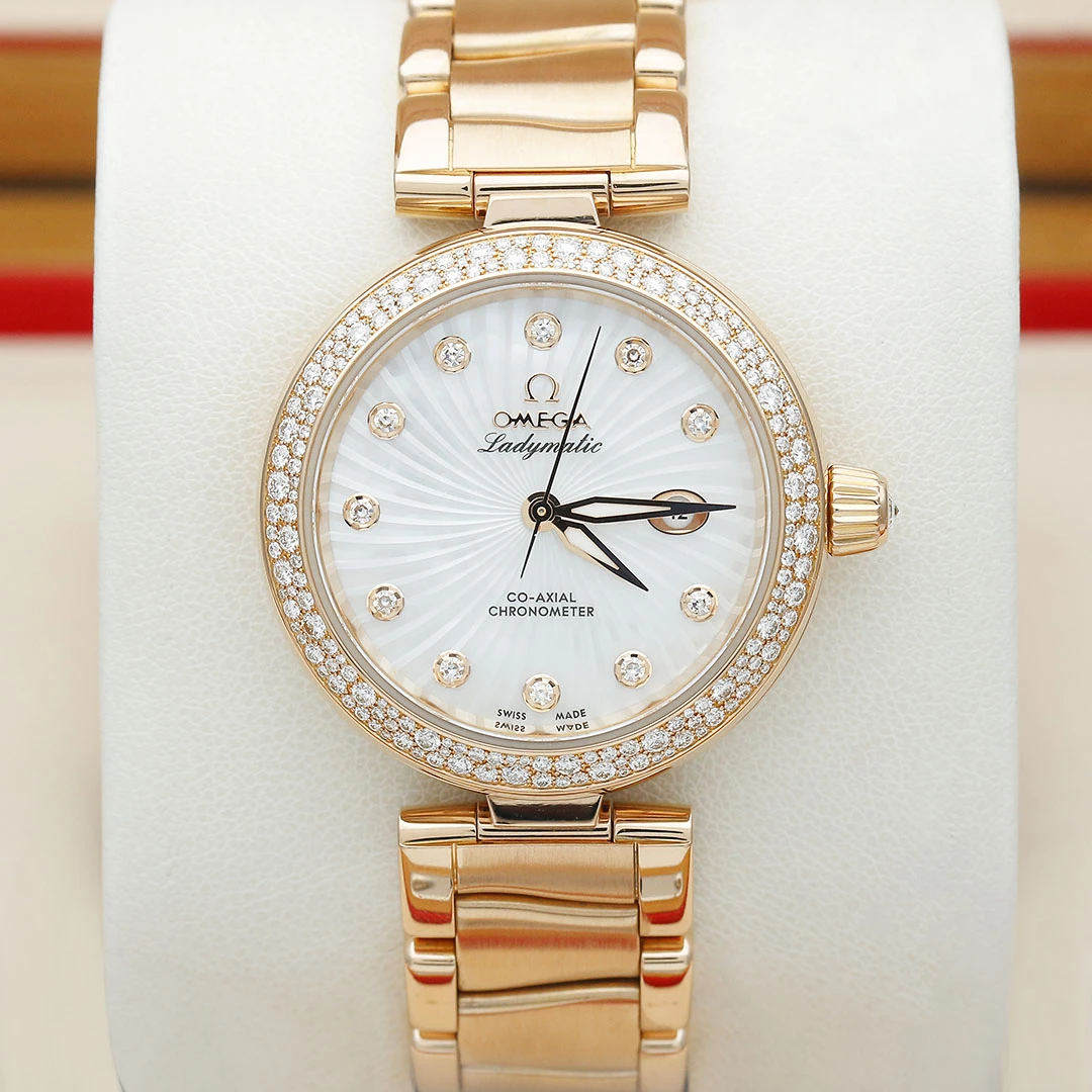 99新 Omega/欧米茄 碟飞玫瑰金原钻女表34mm 自动机械单表