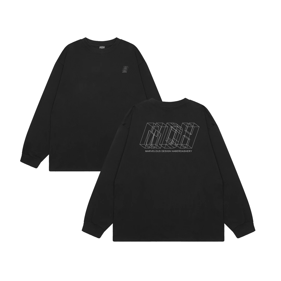 280g立体字印花长袖T恤男美式宽松秋季纯棉重磅情侣百搭圆领上衣