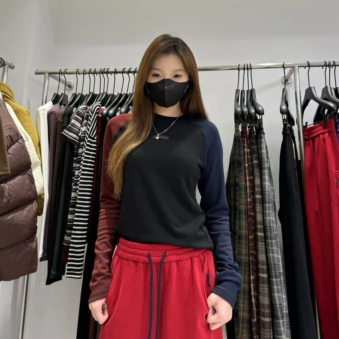 2025秋冬新款百搭洋气拼接拼色工艺女款打底衫