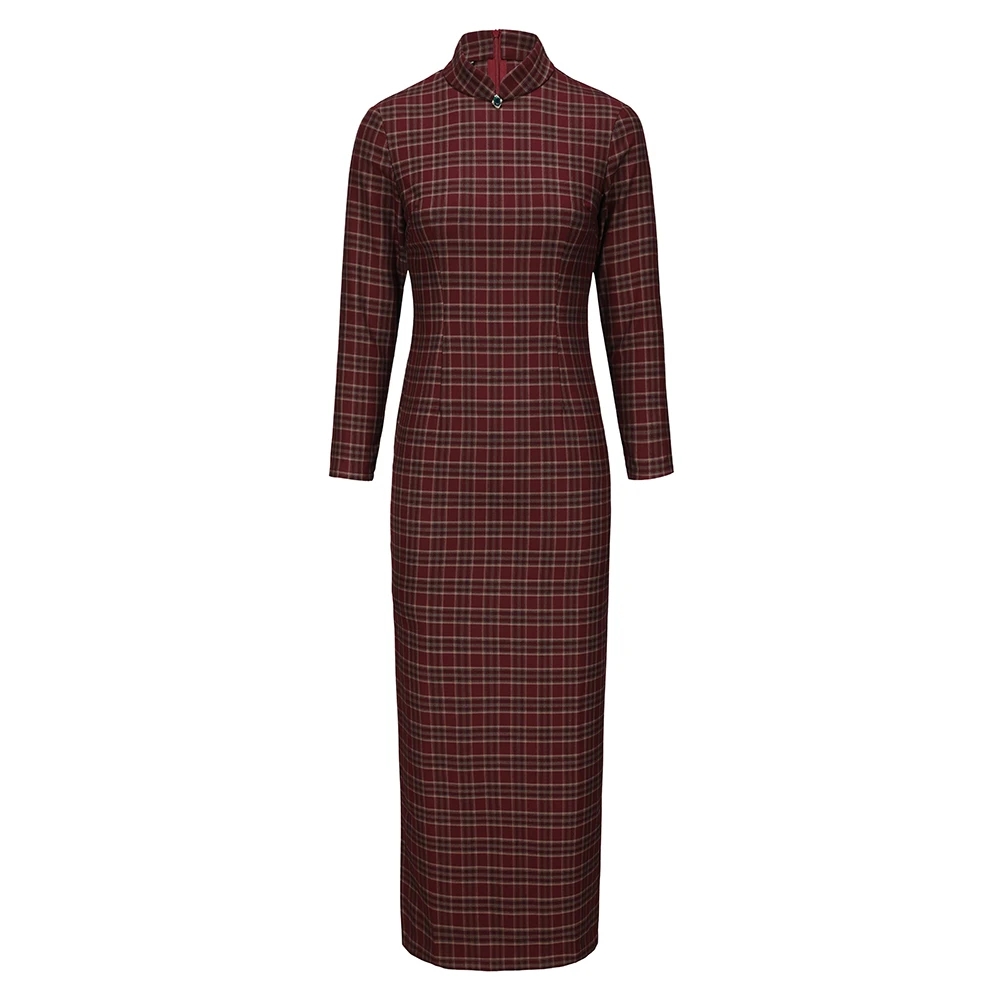 日常改良旗袍秋新中式年轻款复古气质少女连衣裙国风长袖文艺格子