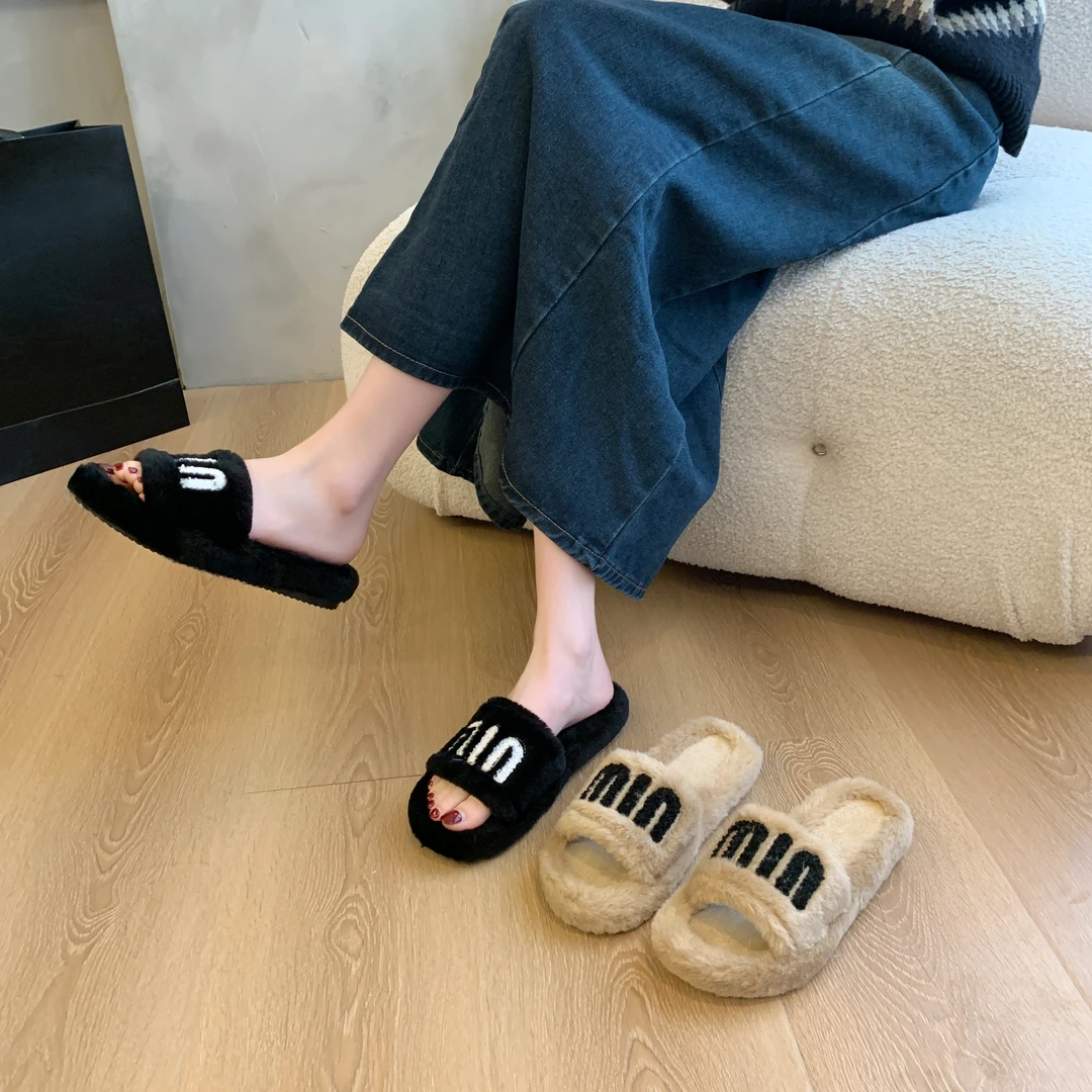 百搭居家韩系毛毛拖鞋女鞋3cm外穿2024新款时尚秋冬季保暖毛绒鞋