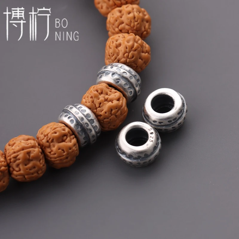 博柠 925银银制品 手工陨坑纹隔珠隔片配珠文玩108颗手串配饰配件