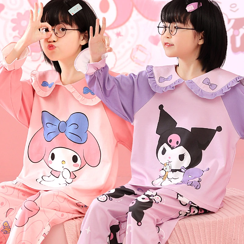 儿童睡衣女童春秋季新款2024小女孩棉质中大童家居服长袖薄款套装