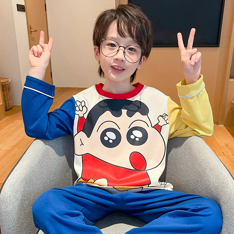 儿童睡衣男童薄款秋天春秋季夏款长袖男孩棉质家居服2025新款韩版