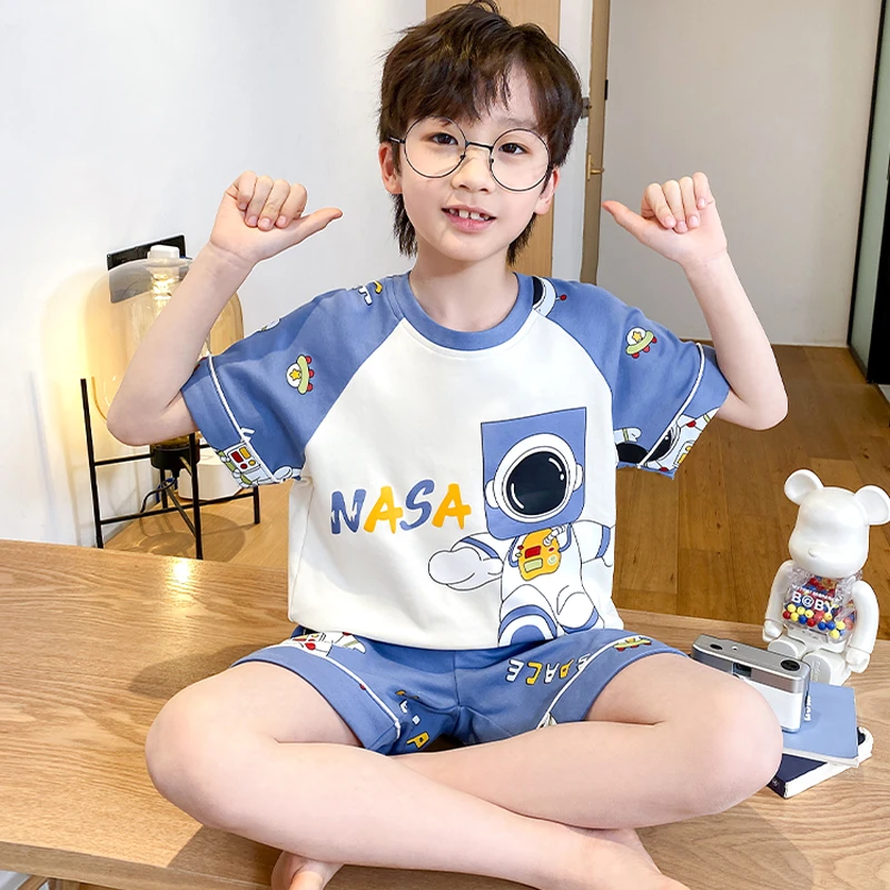 男童睡衣儿童夏季薄款棉质短袖套装中大童宝宝男孩洋气夏天家居服