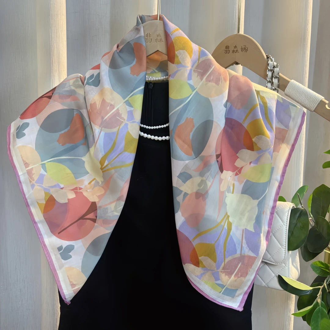 【郁金香】65cm双面方巾丝绒秋冬新款保暖丝巾女士围巾百搭大方丝巾