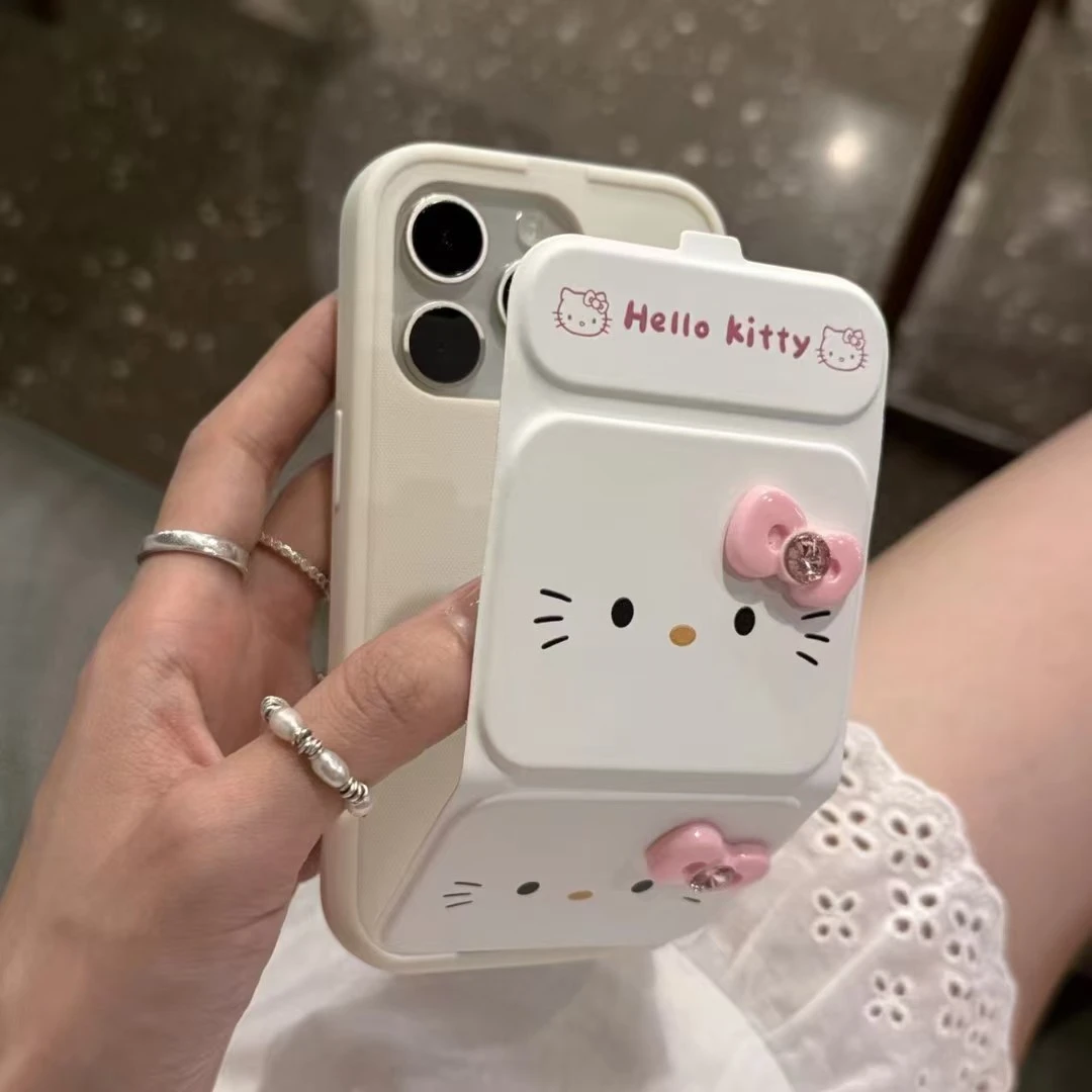 卡通kt猫表情翻盖折叠适用iphone16苹果15promax手机壳14可爱13女