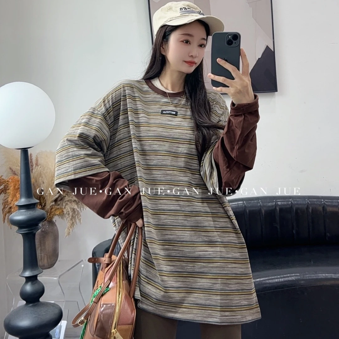 OZE®设计师品牌女装 24AW 假两件 条纹 长袖 T恤 ganjue买手店