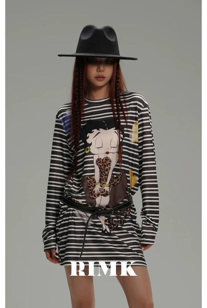 Rimk 设计师24AW 豹纹狂野女孩 条纹 长袖T恤 ganjue买手店 0