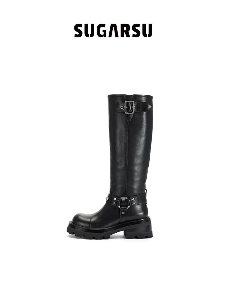SugarSu/酥履设计师24AW秋 骑士靴 复古牛皮 长靴 ganjue买手店