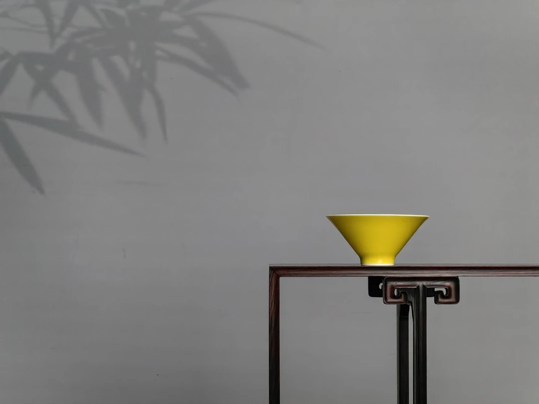 博物堂博物堂原矿柴窑单色釉柠檬黄斗笠杯纯手工中式主人杯窑宝品