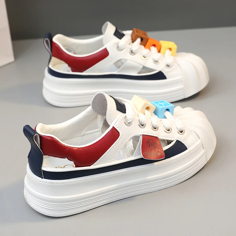 K60 2024年新款秋季小白女鞋贝壳头透气镂空厚底运动休闲洞洞凉鞋