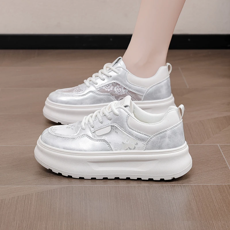 KT2656网面小白鞋夏季新款百搭运动女鞋休闲厚底板鞋透气蕾丝网鞋