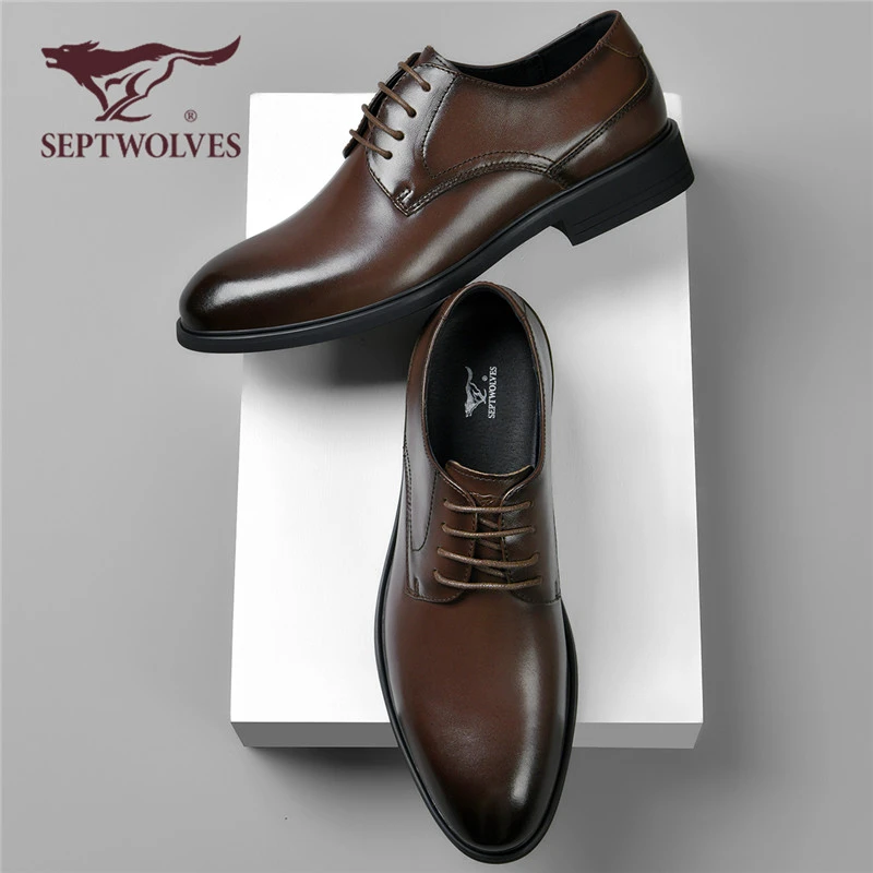 七匹狼夏季上新头层牛皮休闲鞋商务男士系带牛津鞋黑色新郎8910
