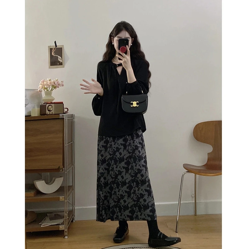 MO88ZSPF大码女装新中式显瘦宽松衬衣半身高腰直筒裙洋气国风穿搭