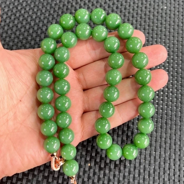 【七号矿粉绿满肉无矿点脂粉细油料]俄老料碧玉约12mm40颗女神链