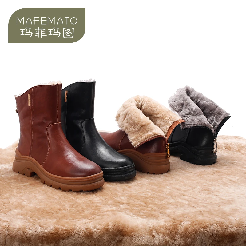 39737-014保暖羊羔毛短筒雪地靴女靴英伦风马丁靴女厚底短靴女