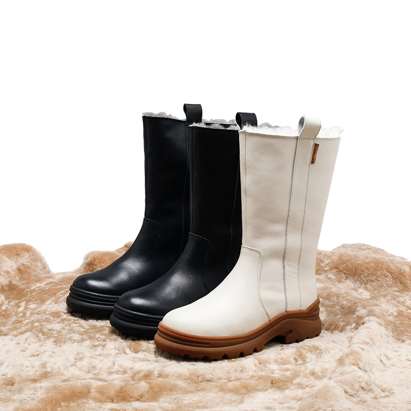 羊皮毛一体39737-391百搭保暖羊羔毛雪地靴女马丁靴女厚底中筒靴