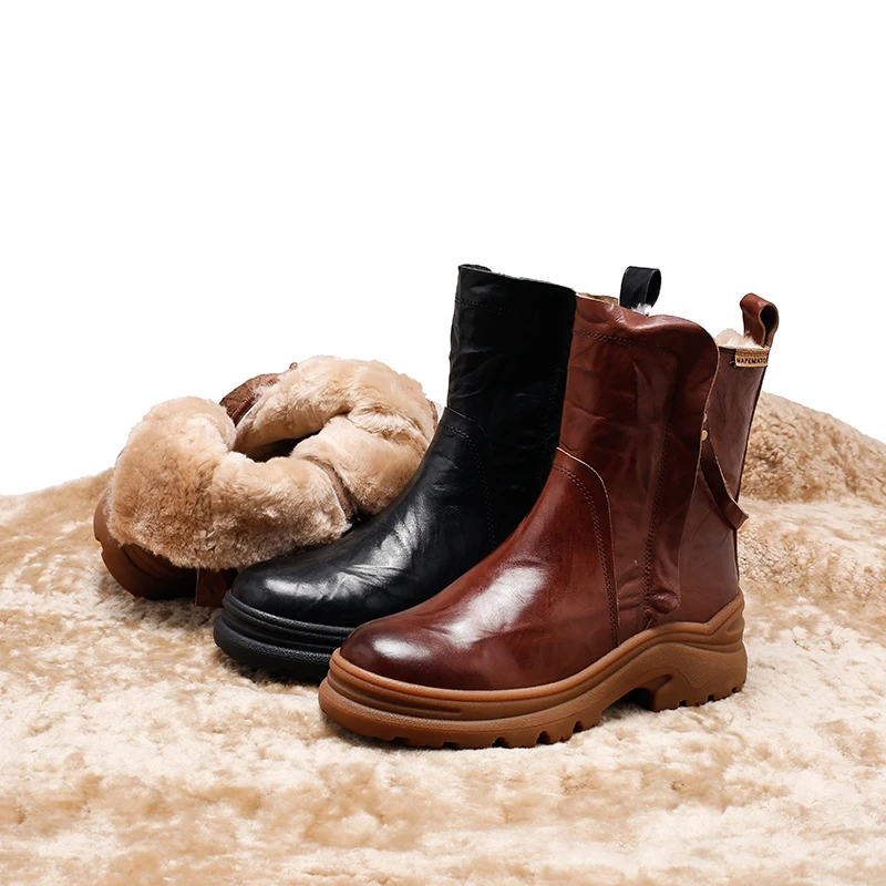 羊皮毛一体39737-155冬保暖羊羔毛短靴雪地靴女厚底防水台马丁靴