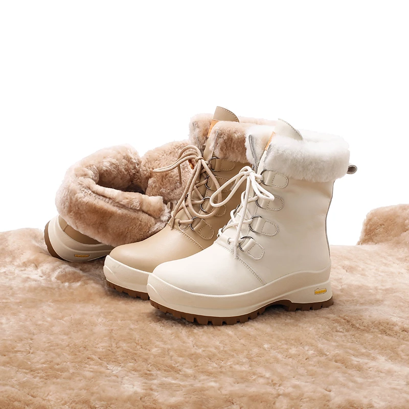 羊皮毛一体39132-132冬季牛皮女靴大棉羊羔毛保暖厚底防滑雪地靴