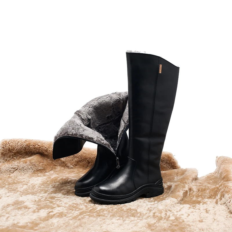 羊皮毛一体大棉靴39737-142冬季及膝长筒靴女长靴过膝骑士靴