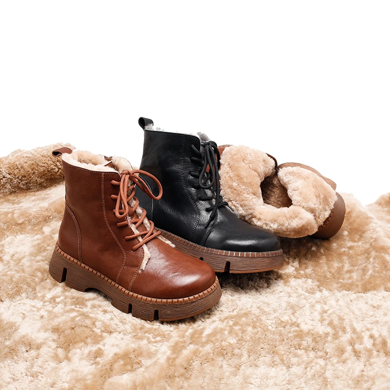 羊皮毛一体2316-2秋冬保暖羊羔毛短筒雪地靴女马丁靴女厚底短靴女