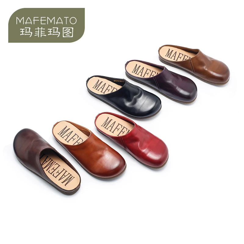 马皮拖鞋8613-51夏季时尚百搭休闲外穿包头半拖鞋穆勒鞋女懒人鞋