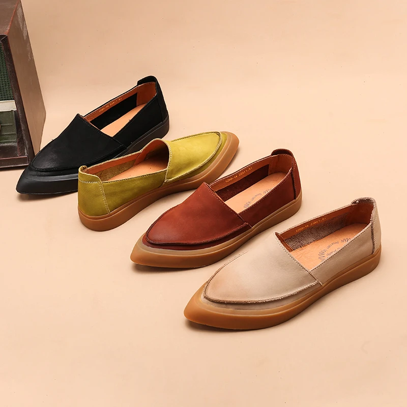 玛菲玛图1298-14MS头层牛皮文艺复古风小众女鞋尖头中跟坡跟单鞋