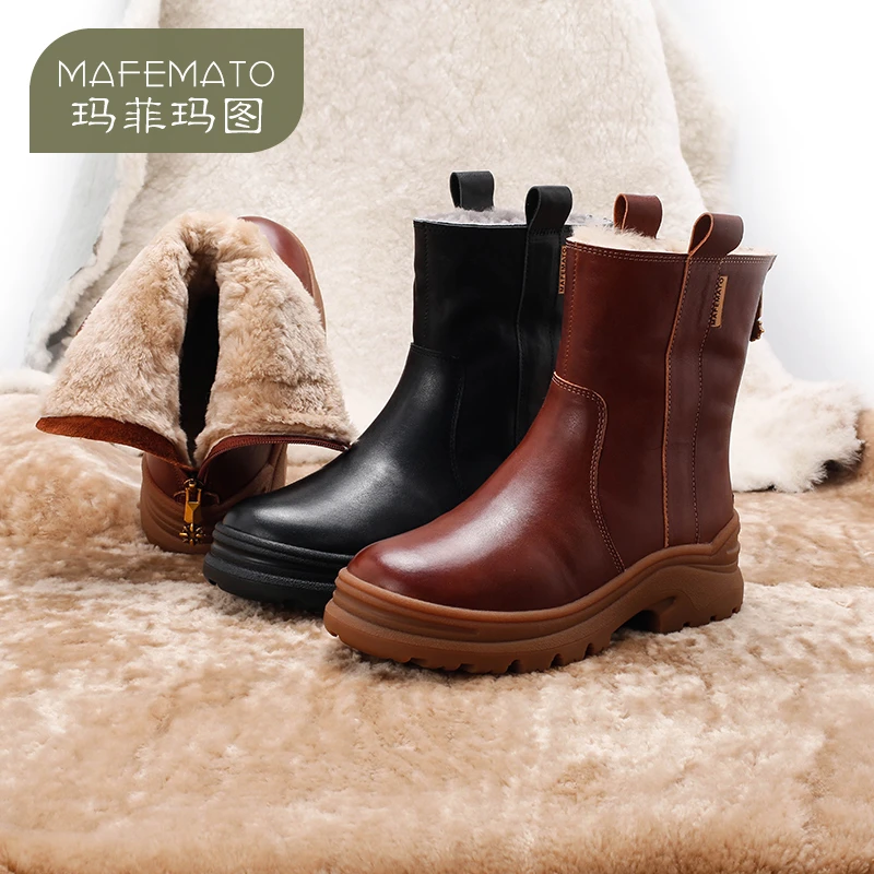 39737-393保暖羊羔毛短筒雪地靴女靴英伦风马丁靴女厚底短靴女
