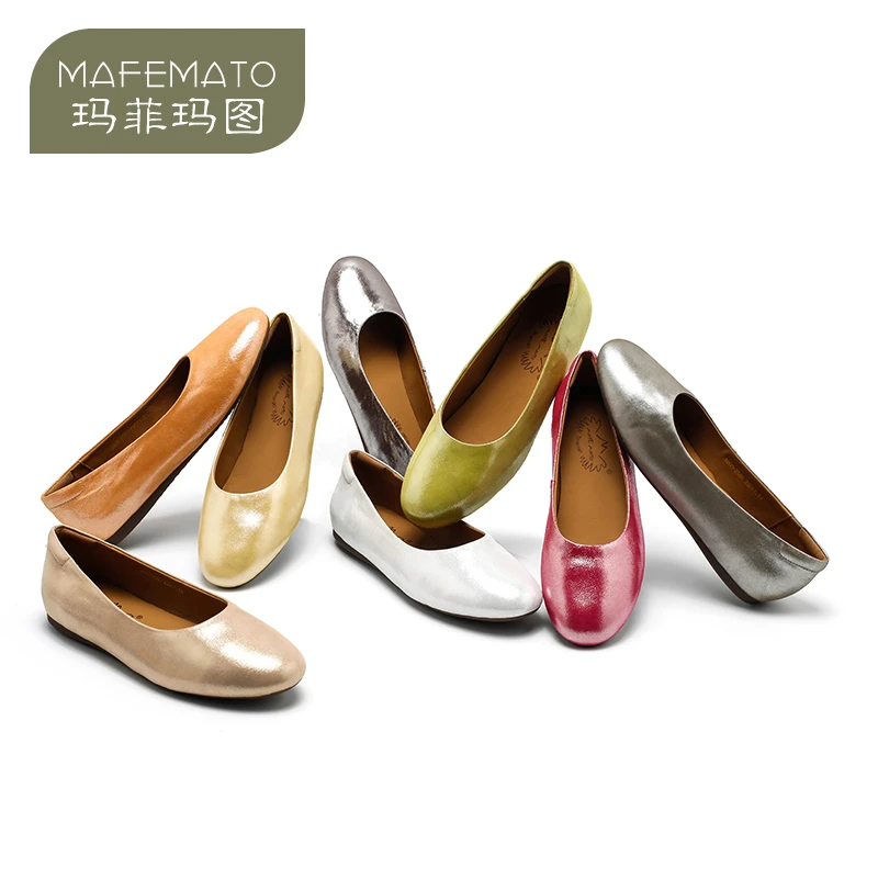 3860-258春季时尚百搭圆头浅口女鞋低跟软底糖果色单鞋女奶奶鞋