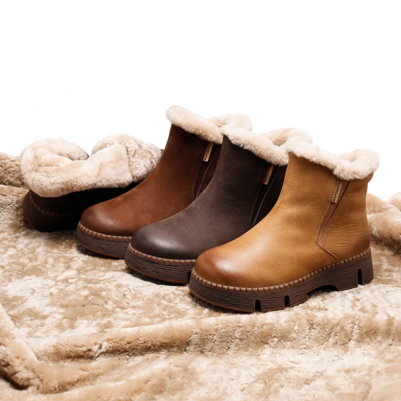 羊皮毛一体棉鞋2316-6秋冬保暖羊羔毛短筒雪地靴女马丁靴厚底短靴