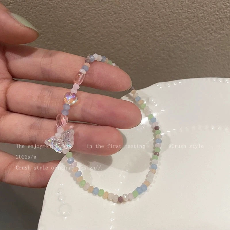 铜合金亚克力手链 5237彩色串珠多巴胺夏日爱心蝴蝶清新少女手链