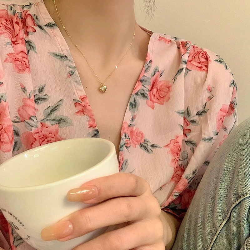 铜合金项链 5617 星光链爱心吊坠一步一闪简约精致百搭锁骨链项链