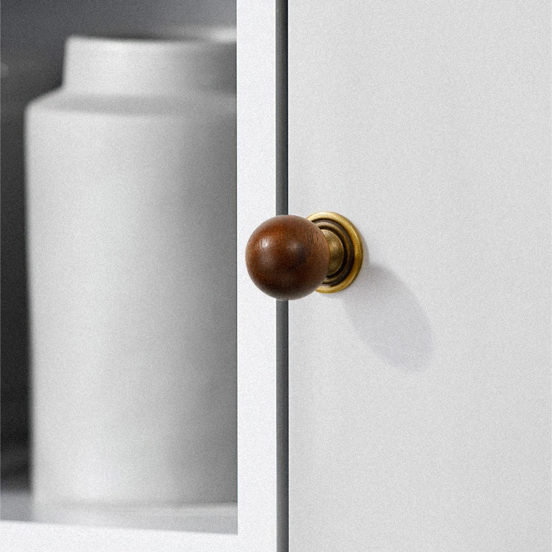 胡桃木拉手中古风衣柜柜门抽屉单孔复古圆球新中式小把手打孔安装