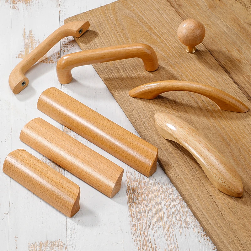 扇形实木柜门拉手原木风衣柜橱柜抽屉拱形木头木质门把手现代简约