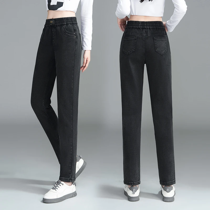 沐菲2025年秋季大码高腰哈伦老爹牛仔裤休闲宽松弹力百搭显高显瘦