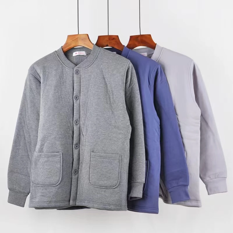 中老年人男士保暖上衣三层加厚开衫系扣加肥大码老式特厚棉袄