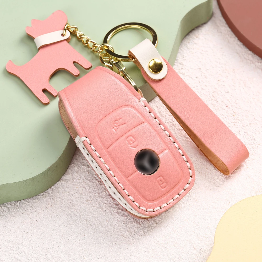 植鞣皮女款奔驰车钥匙套E级C级S级GLC/GLB/GLE专用手工真皮保护壳