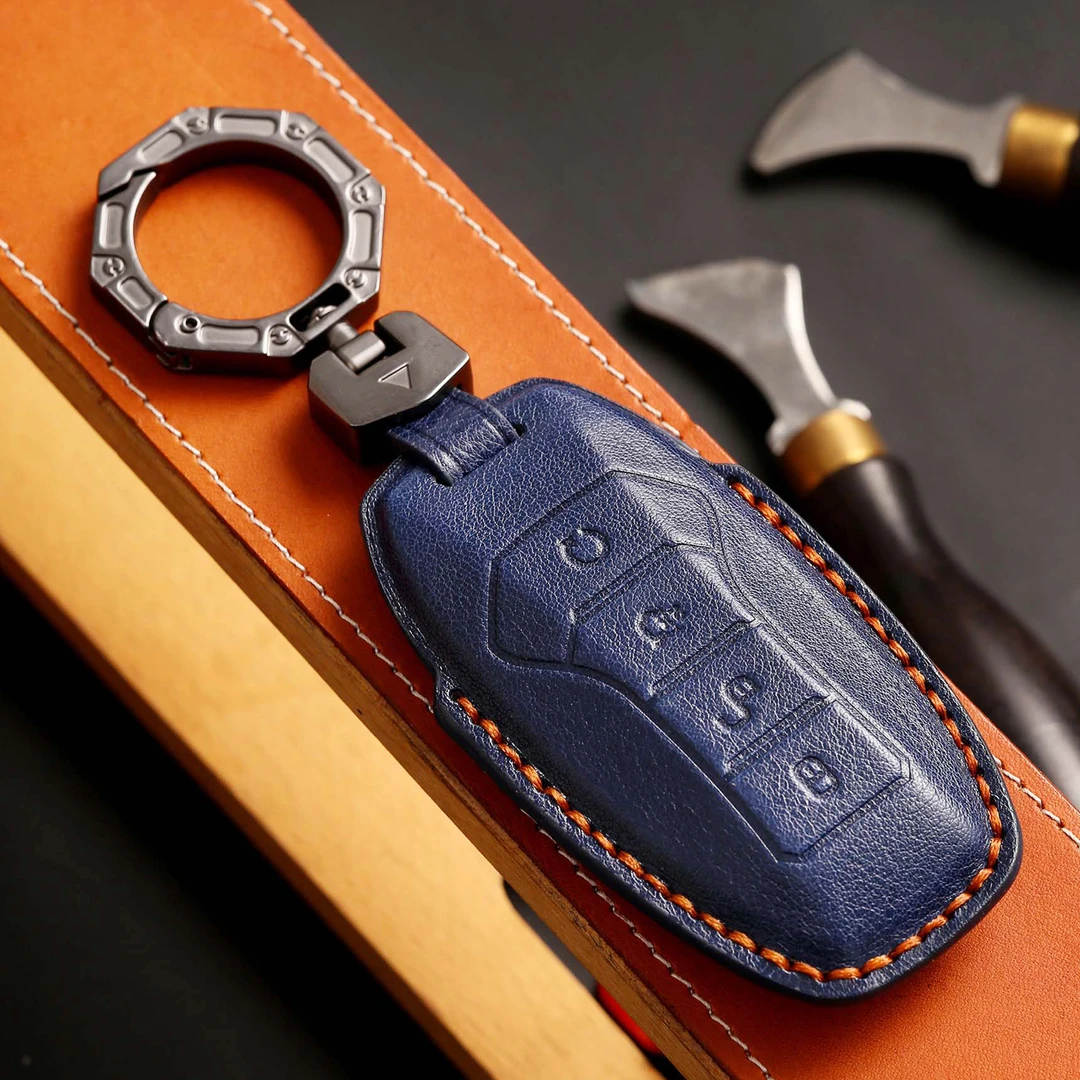 植鞣皮比亚迪车钥匙套唐宋汉秦海豚方程豹腾势专用手工真皮保护壳