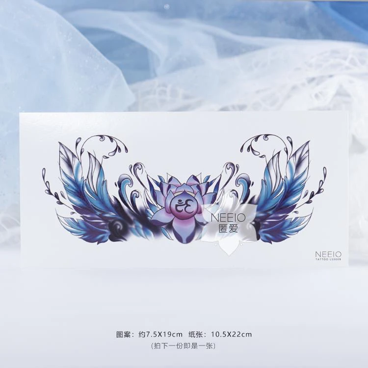 neeio纹身贴 莲花蓝羽 翅膀羽毛瑜伽OM符号腰腹肚子挡疤痕 防水女