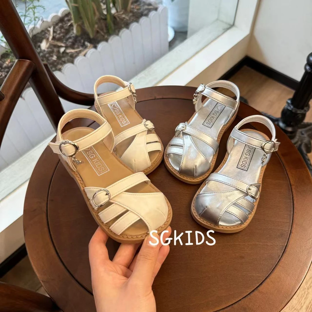 女童凉鞋2024夏季新款百搭时尚半包头罗马公主软底女童平底鞋子