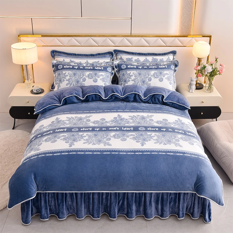 【专属团】秋冬床裙款加绒加厚双面绒四件套床上用品枕套随机裁剪