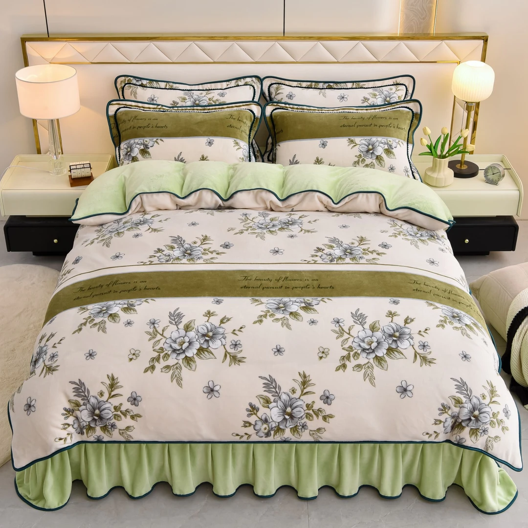 【专属团哒哒】秋冬款加绒加厚牛奶绒简约印花亲肤保暖双面绒四件套