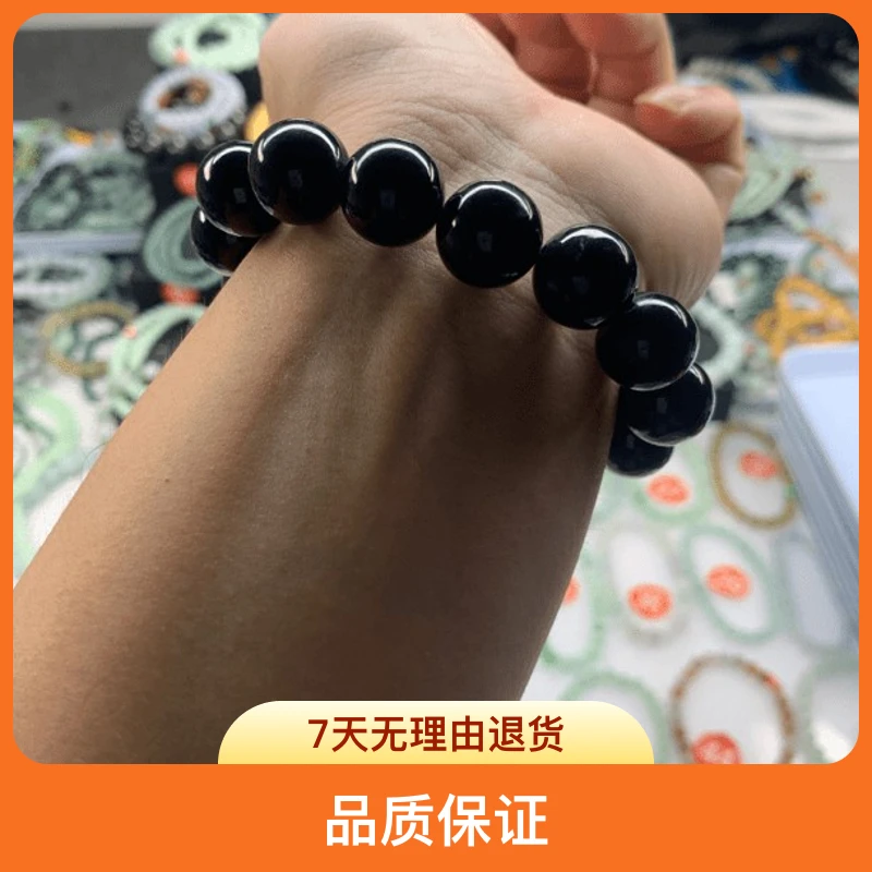 天然缅甸翡翠墨翠手串墨翠男款时尚墨翠油性黑度较好品质保证无裂
