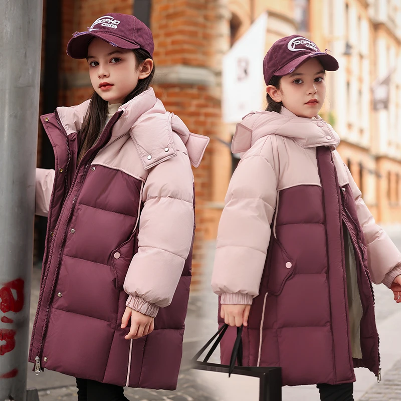 儿童羽绒服女童中长款保暖加厚2024新款石墨烯中大童女孩冬外套