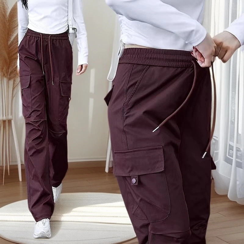 2025新款美式工装裤女春秋季时尚高腰宽松显瘦束脚阔腿两穿休闲裤