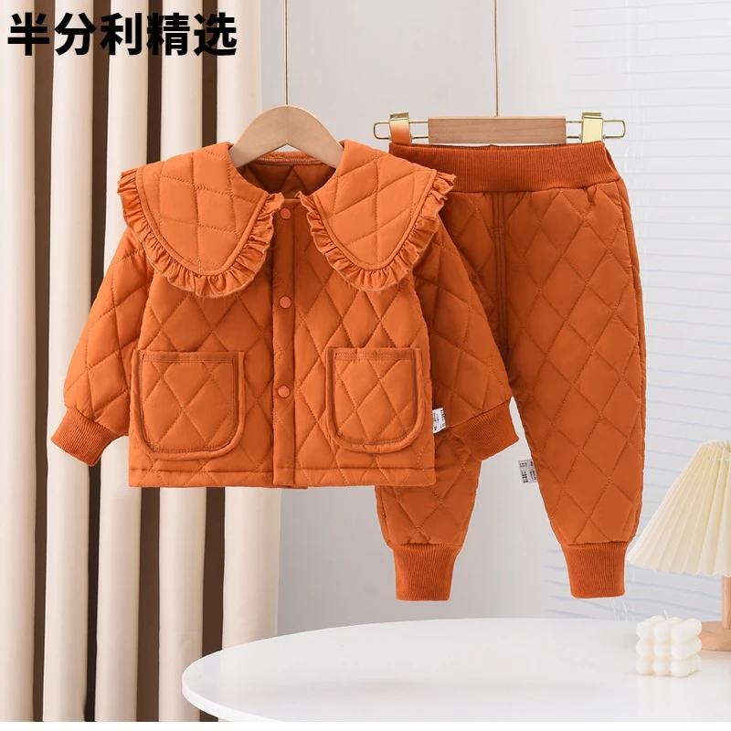 女童冬装棉服两件套装2023新款女宝宝冬季加绒加厚儿童保暖棉袄