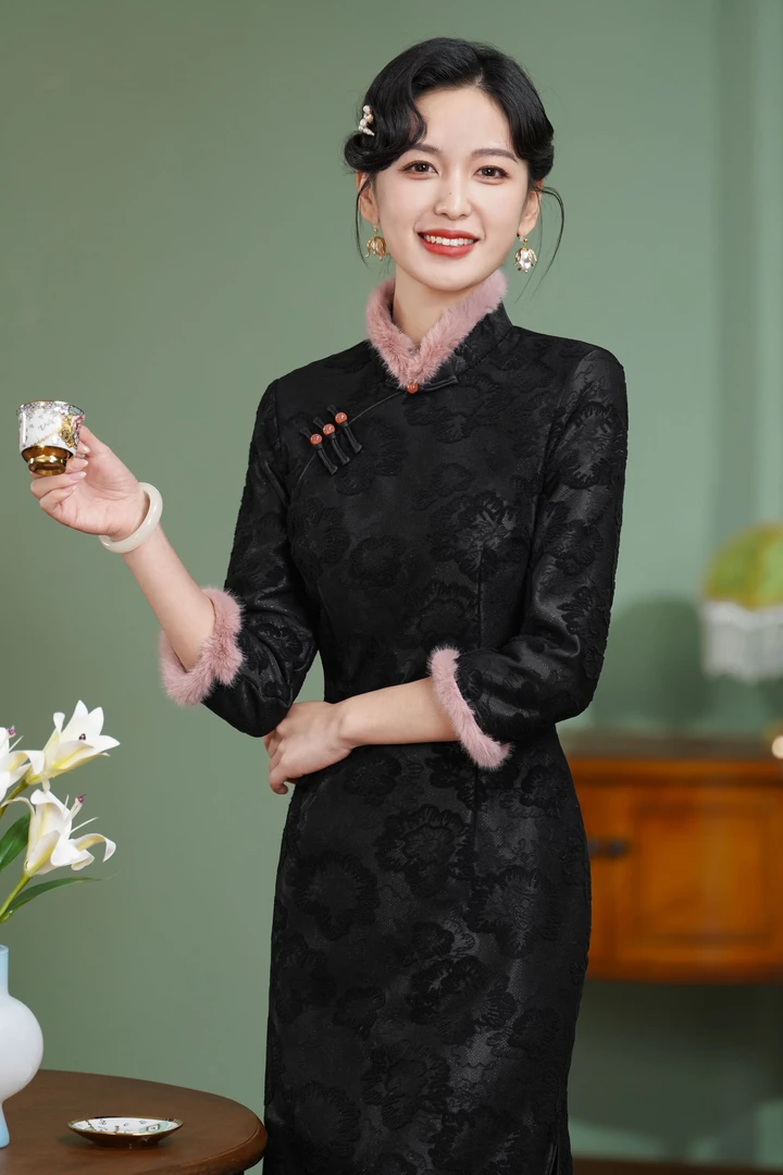 旗袍 长款  秋冬款 加绒（衣长约120cm）貌美如花C101