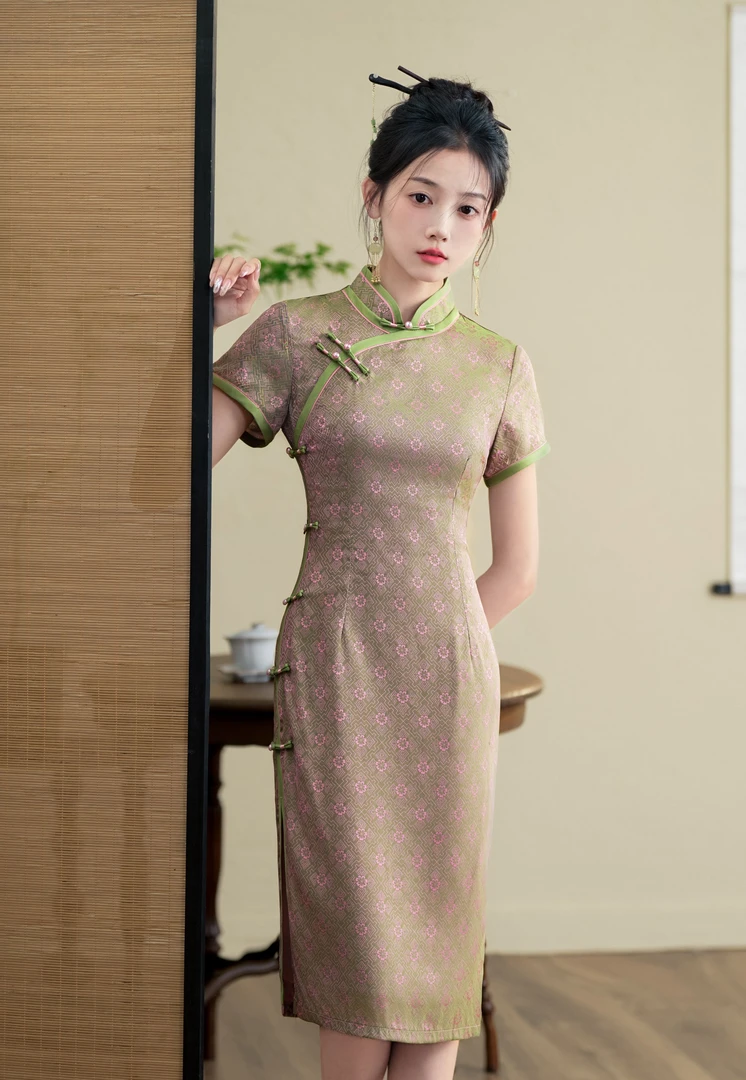 旗袍 中长款 双层（衣长约105cm）桔梗C169