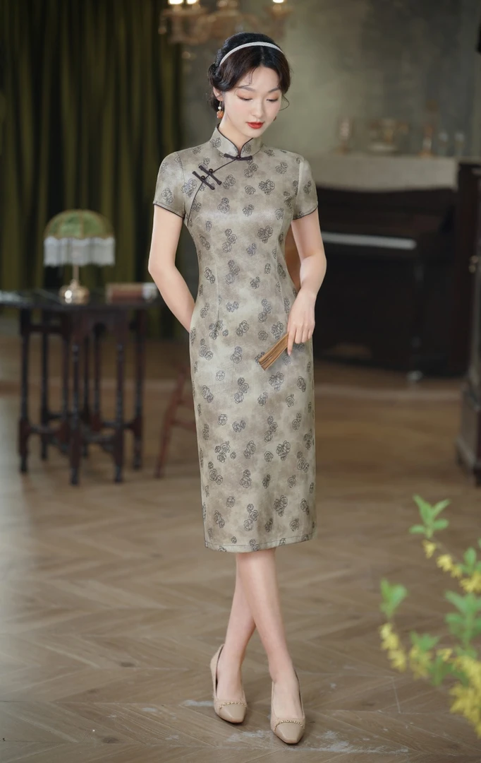 旗袍 中长款 复古款(衣长约105cm)《蔷薇》C289